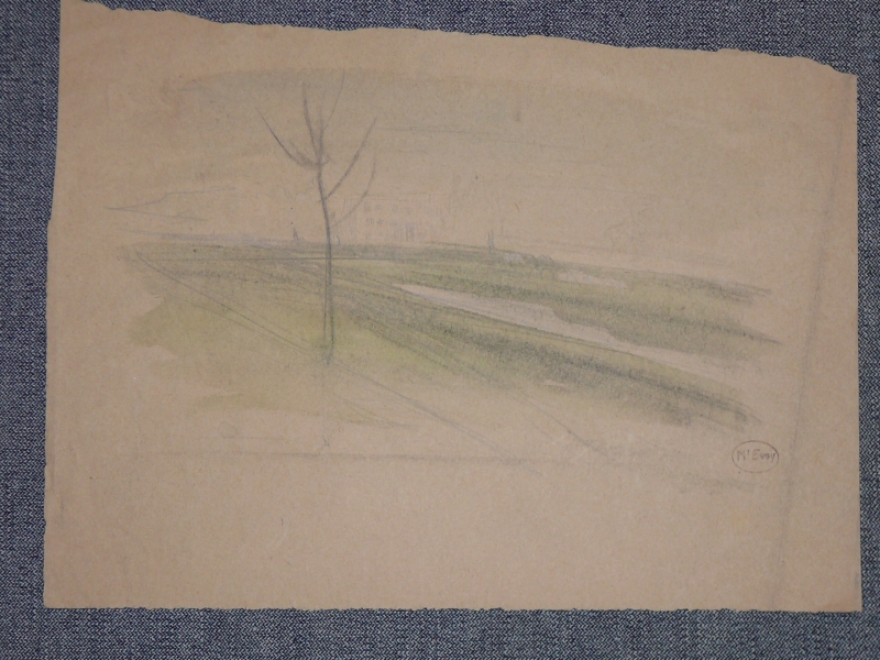 Landscape, tree, water and building in distance . .. . .DRA/267